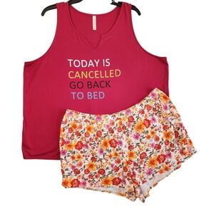 Cacique Pajama Set Womens 22/24 Pink Floral Graphic Tank Shorts Sleepwear‎ PJs